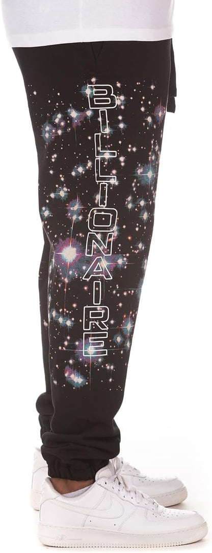 Billionaire Boys Club Jogger Pants - Men's Black Galaxy Print Sweatpants with Logo Detailing 831-7101