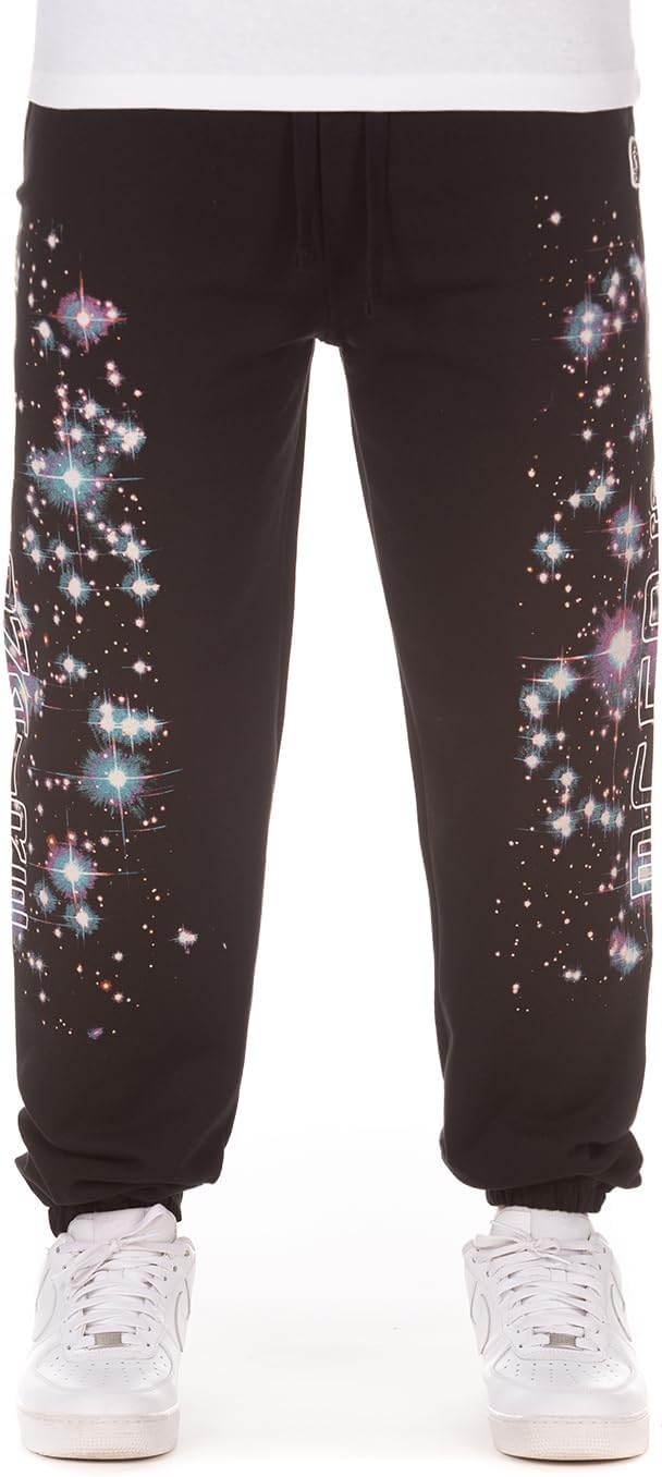 Billionaire Boys Club Jogger Pants - Men's Black Galaxy Print Sweatpants with Logo Detailing 831-7101