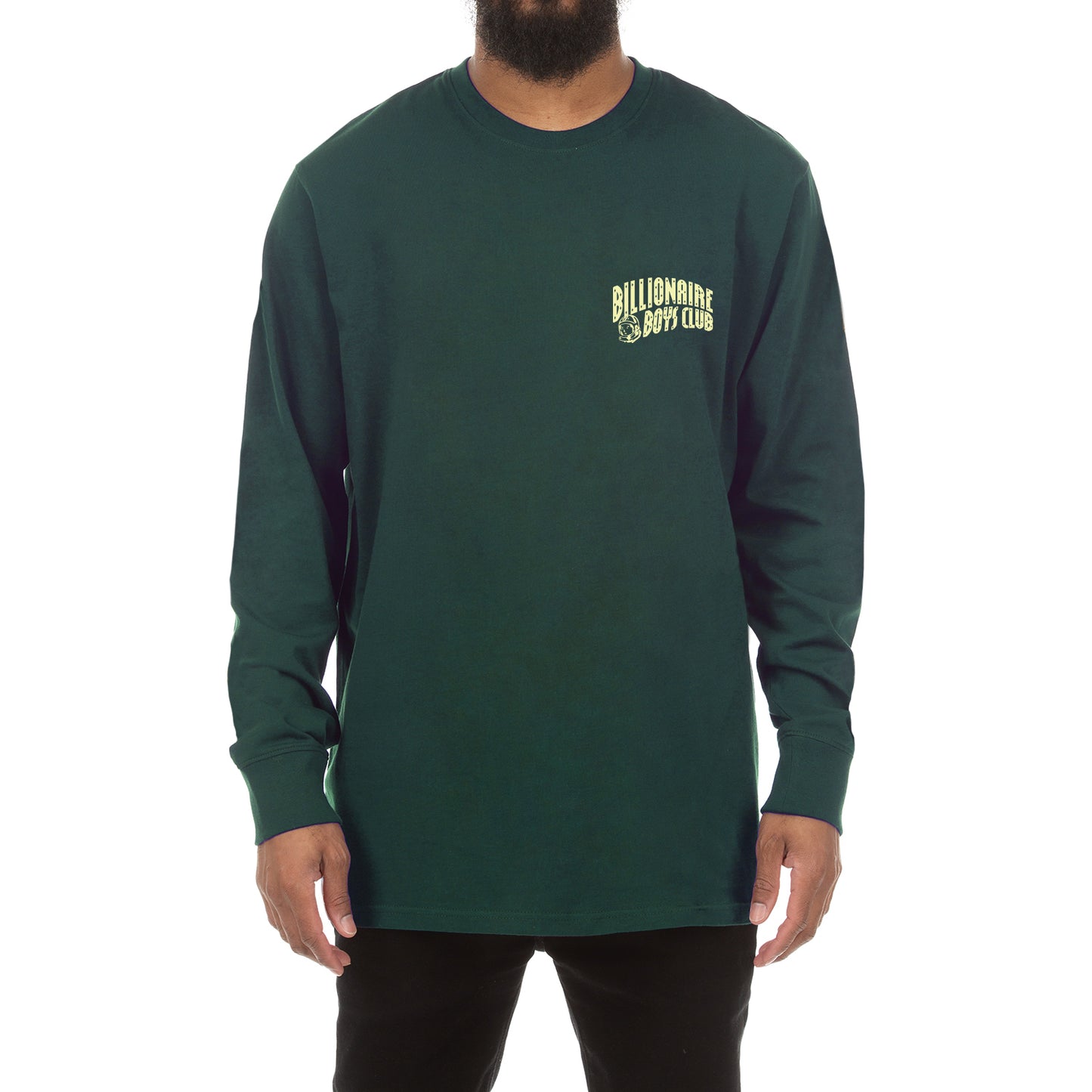 Billionaire Boys Club Long-Sleeve T-Shirt - Men's Graphic Crewneck Tee in Black and Storm Green 831-7206