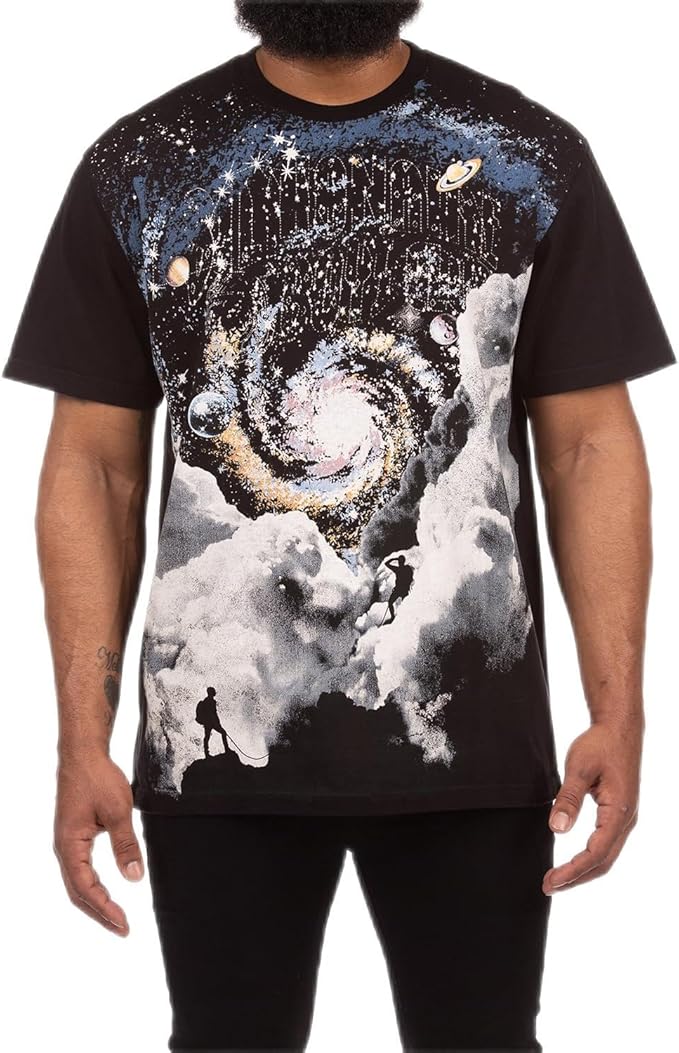 Billionaire Boys Club T-Shirt - Men's Black Oversized Galaxy Knit T-Shirt - Space-Inspired Design 831-8307