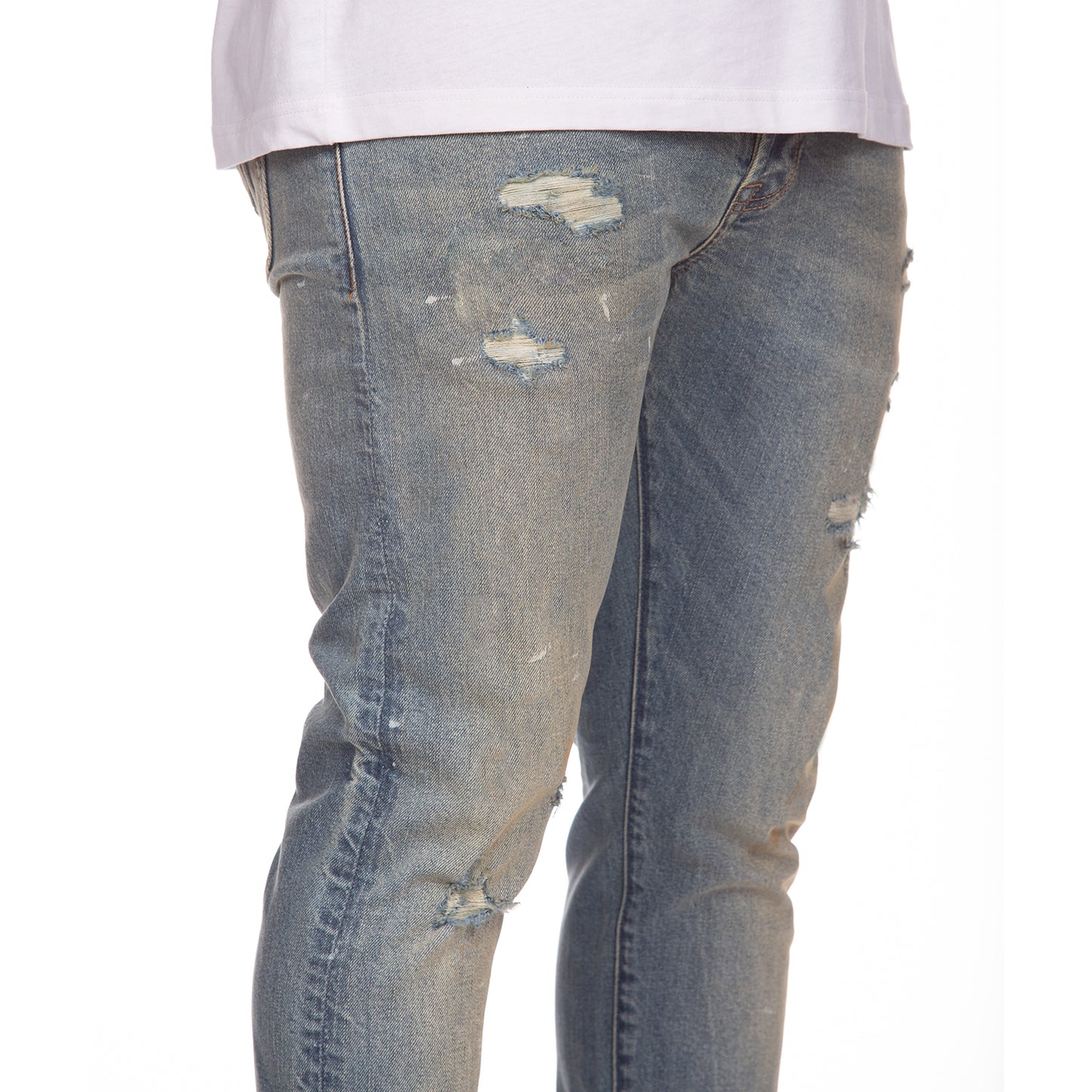 Billionaire Boys Club Clothing Men Jeans BB Trek Slim Fit Pants - Sunflare Distressed Denim 841-8110