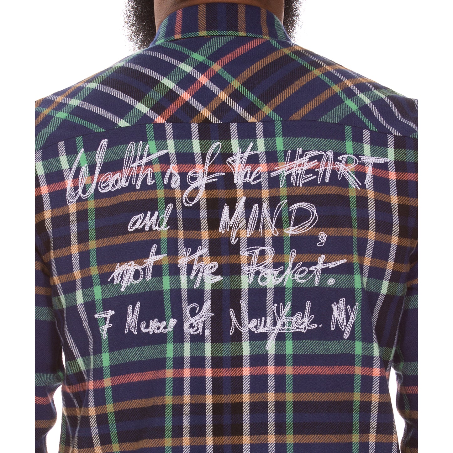 Billionaire Boys Club Plaid Button-Up Shirt - Men's Medieval Blue Flannel with Inspirational Back Design 841-9601