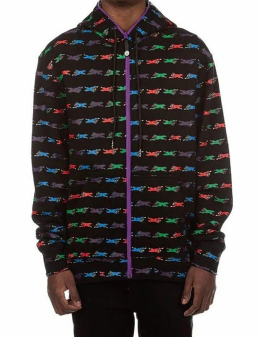 BBC Icecream Grass Hoodie-Full Zip-Running Dogs All-Over Print in Black