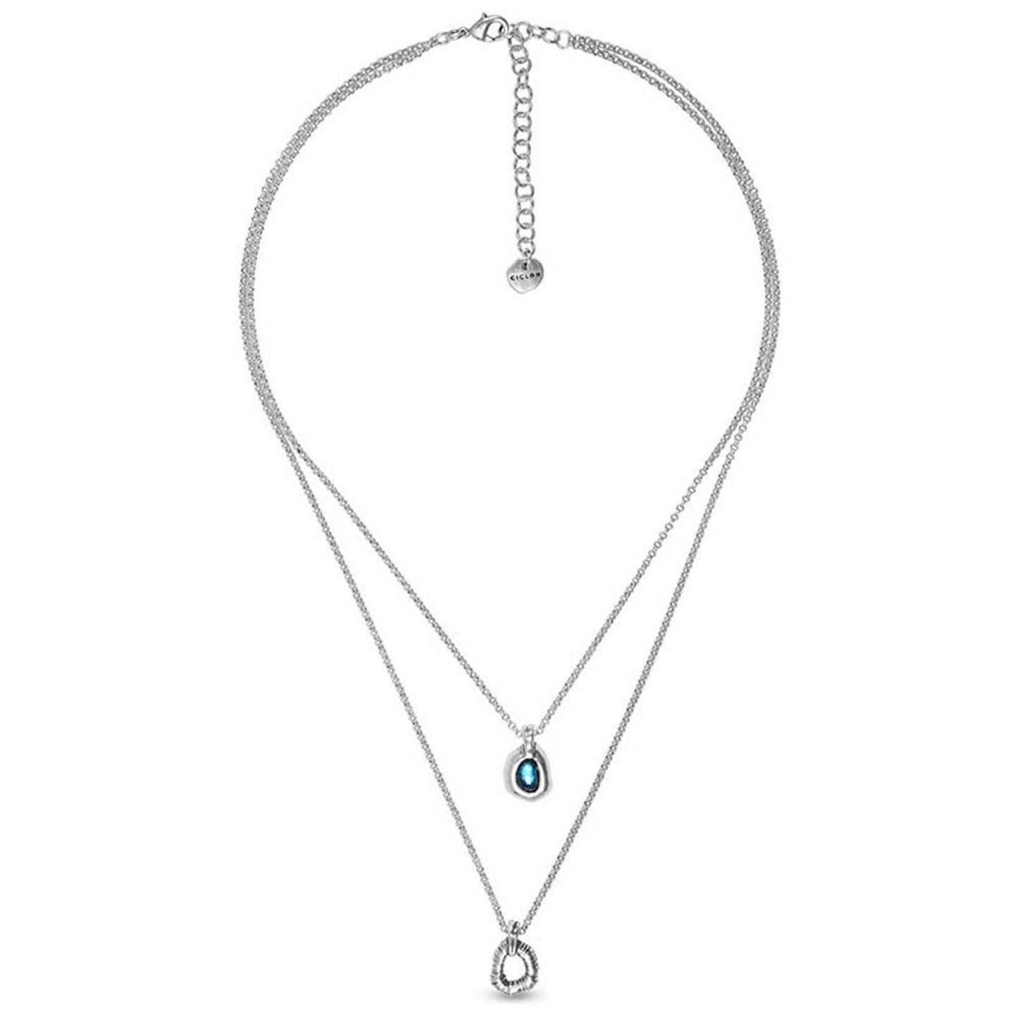 Ciclon "Buchu Women Silver Plated Two Layer Chain Necklace with Pendant Adjustable Lobster Closure Enhance by Blue Murano Glass Handmade Fashion Jewellery for Girl’s