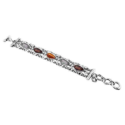 Ciclón " Astros" Women’s Silver Plated Three Chains Bracelet Adorned with Five Colorful Murano Crystals, Adjustable Handmade Fashion Jewellery