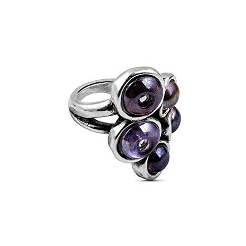 Ciclón "Manoja" Women Statement Silver Plated Wide Elongated Stackable Ring with Five Transparent Colorful Murano Crystal Round Beads - Size 8.75. Fashionable Handmade Jewellery