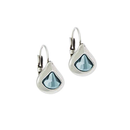 Ciclón Women’s "Emotion Collection" Metal Silver Plated Earring with Sparkling Light Blue Swarovski Teardrop Crystal, Latch Back Closure Fashion Handmade Jewellery for Girls