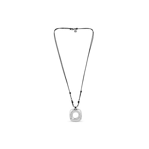 Ciclon “Encuadra” Women Silver Plated Long Leather Necklace with Square Shape Pendant for Stylish Girl Fashion Handmade Jewellery