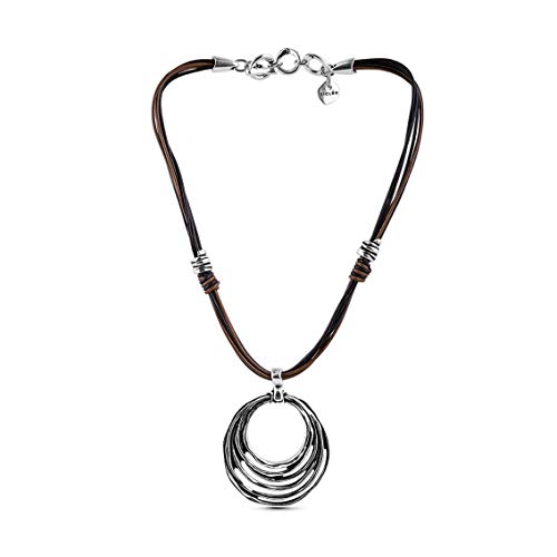 Ciclon"Amarre" Short Brown and Black Leather Necklace for Women Fashion Jewellery with Spiral pendant" Discola Collection"