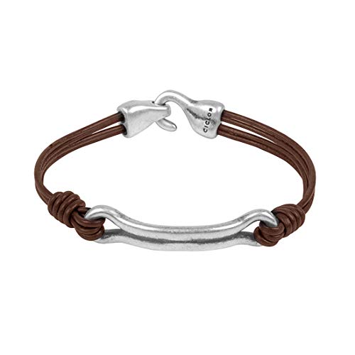 Ciclon "Cabos" Men Bracelet with Four Leather Strands Knotted to the end of Silver Plated Metal Center with Metal Clasp Fashion Jewellery – Size 8.5