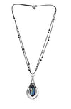 Ciclon "Nadir" Woman Silver Plated Beads Long Double Layer Leather Necklace, Oval Pendant with Stunning Original Blue Murano Crystal, Toggle Closure Fashion Handmade Jewellery for Girl’s  Mothers Day Gift, Regalos Para Mujer