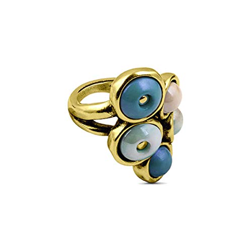 Ciclón "Cue" Statement 24K Gold Plated Wide Elongated Stackable Ring with Five Circles Embellished with Murano Beads - Size 8.5 Fashionable Handmade Jewellery for Women