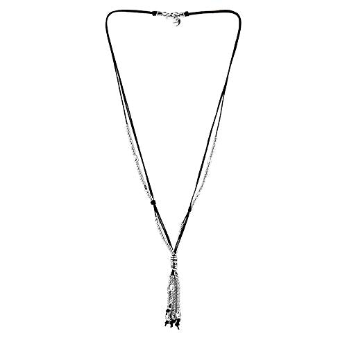 Ciclon"Atados" Long Double Strand Black leather and Silver Beads Necklace Fashion Jewellery for Women