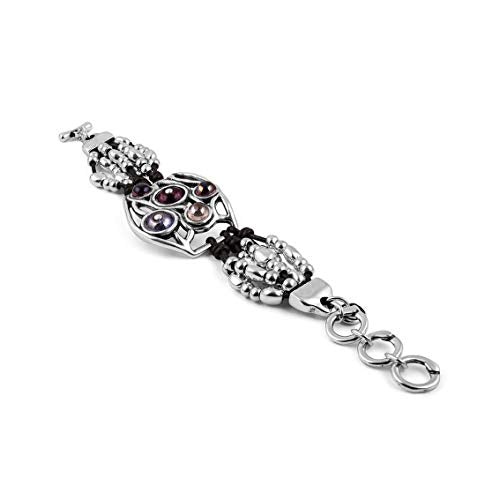 Ciclón "Vergel" Women’s Wide Silver Plated Multi Stand Bracelet with Centre Design Round Shape Multicolor Murano Glass Beads, Adjustable Handmade Fashion Jewellery