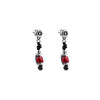 Ciclón "Rosalia" Women’s Long Black Leather Dangling Stunning Earrings with Silver and Red Murano Glass Bead Push Back Closure Fashion Delicate Handmade Jewellery for Girls