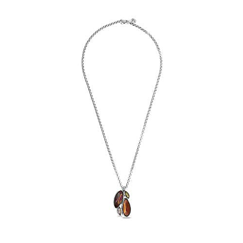 Ciclon"Aurora Boreal" Long silver-plated chain link necklace with four striking, hand-crafted Murano crystals in different gorgeous colors and shapes