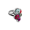 Ciclón "Manoja" Statement Silver Plated Wide Elongated Stackable Ring with Five Vivid Colorful Murano Crystal Beads - Size 7.5. Fashionable Handmade Jewellery for Women