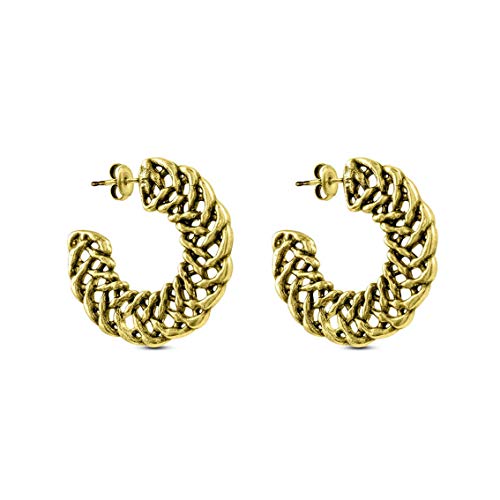 Ciclon "Palolem" Women 24K Gold Plated Open Hoop Punching Pattern Earrings with Push-Back closure Classic Dazzling Fashion Jewlery for Girls  Mothers Day Gift, Regalos Para Mujer