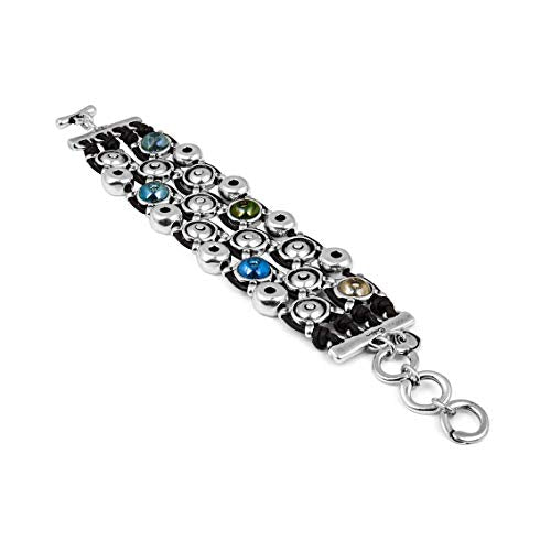 Ciclón "Los Roques” Wide Reversible and Adjustable Silver Fashion Jewellery Bracelet for Women, Multi Layer Leather Lace and Colourful Murano Crystal Beads