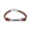Ciclon "Amarre" Men Bracelet with Two Braided Brown Leather Strands Knotted to the end of Silver plated Metal Center Clasp Fashion Jewellery – Size 7.5