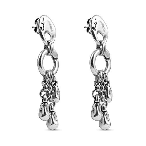 Ciclón "Lluvia de Meteoros" Women’s Metal Silver Plated Dangling Earrings with a Hoop and Three Silver Chains Push Back Closure Fashion Handmade Jewellery for Girls