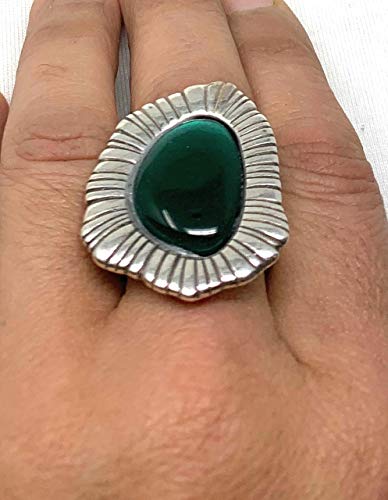 Ciclon"Arnica" Gorgeous Silver plated Adjustable Closure Metal Ring for Women Fashion Handmade Jewellery Enhance with Murano Glass in Green