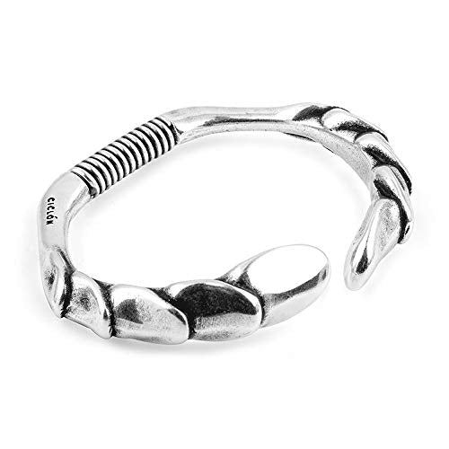 Ciclon “Aries” Women Spring Open Silver Bangle Bracelet Crocodile Design in Adjustable Closure Fashion Handmade Classic Jewellery