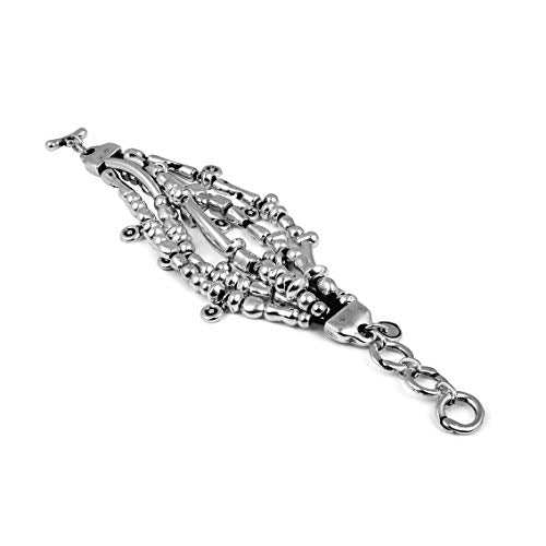 Ciclon Eden Elegant and Fun 6 Strands Women Bracelet with Multiple Irregular Shape Silver Beads and Dangling Pendants in a Rounded Shape Adjustable Closure