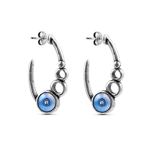 Ciclon "Bondi" Woman Silver Open Elongated Hoop with 3 Circle design Push-back closure Turquoise Murano Glass Earring Classic Fashionable Hand-crafted Jewellery