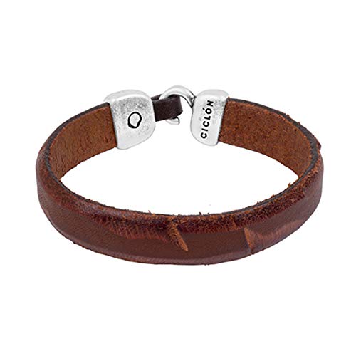 Ciclon "Rozate” Brown Leather Man Bracelet with Silver Plated Metal Clasp and Engraved Marks on the Leather Fashion Hand-made Jewellery – Size 8.5