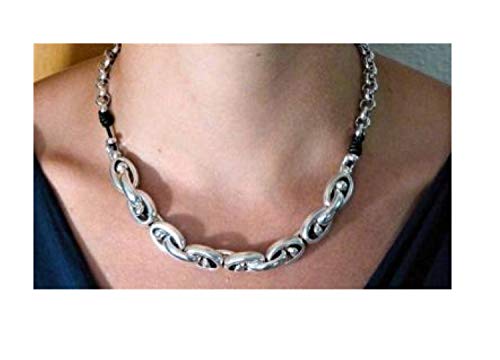 Ciclón"Union" Silver Plated Thick Chain Link Short Necklace, Adjustable Handmade Fashionable Accessory for Women