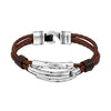Ciclón "Amarres" Men’s Three Braided Leather Strands Bracelet Ornamented with Silver Tubes Metal Hook Closure, Fashionable Handmade Jewellery Accessory
