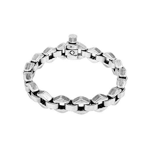 Ciclon Men’s Silver-Plated Bracelet Linked with Unique Design of Rhombus Shape Screw Closure, Classic Fashion Handmade Jewellery for Boy’s