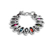 Ciclón "Falassarna” Single Strand Bracelet Mounted on Black Leather Lace, Ellipses Shape Fashion Jewellery with Adjustable Silver & Colorful Murano Crystal Beads for Women