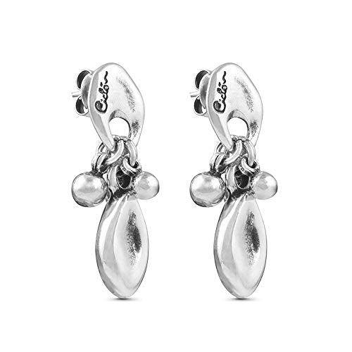 Ciclón "Capela" Women’s Metal Silver Plated Earrings with Little Silver Beads and a Charm Pendant in form of Wheat Grain Push Back Closure Fashion Handmade Jewellery for Girls