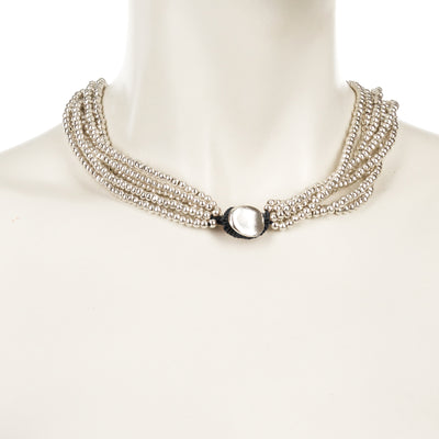 Handmade 6 Strand Pearl in Circle Necklace Silver-Black NE-57